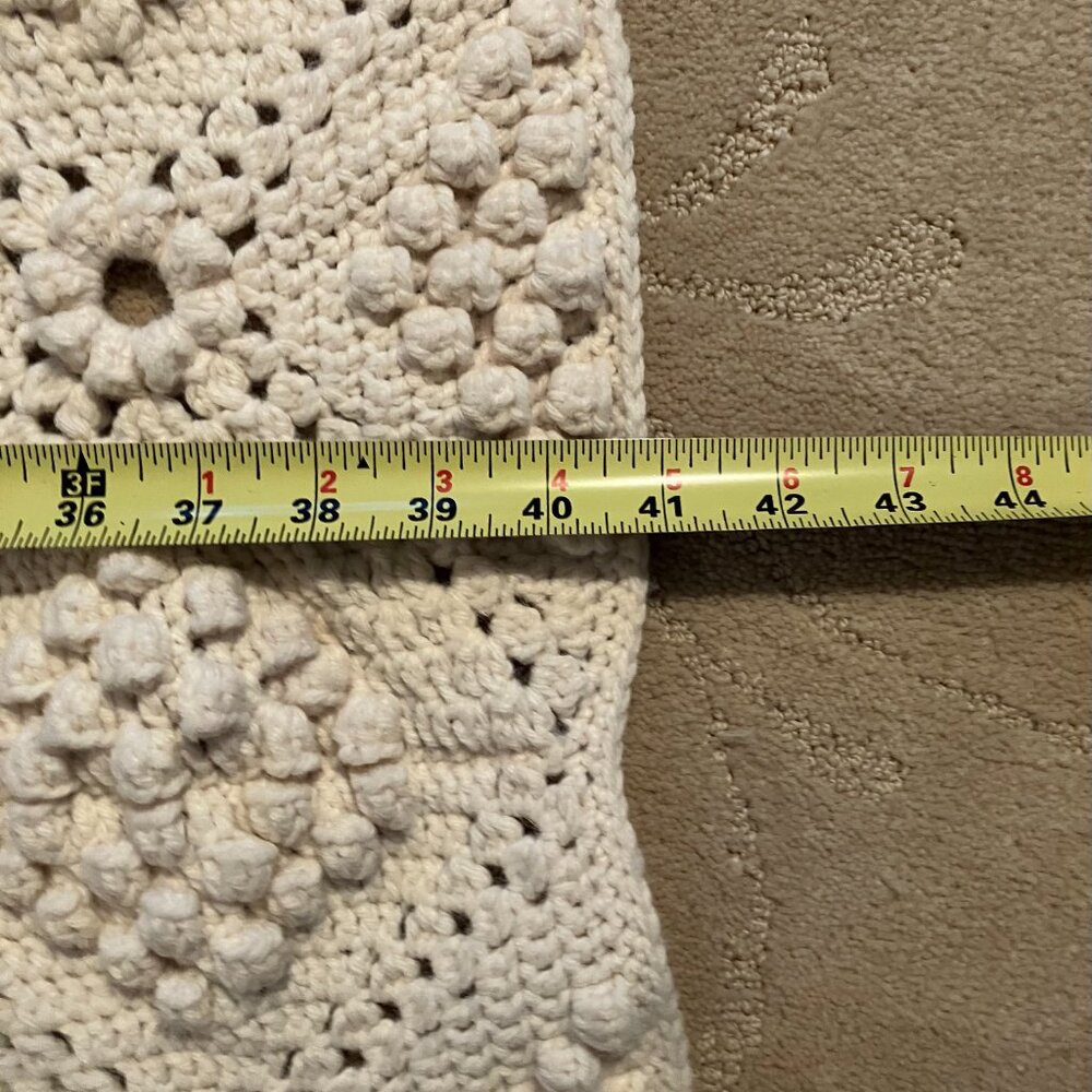 Hand crocheted WOOL throw blanket, Cream/Ivory Approx 61”x 41” - Picture 5 of 5